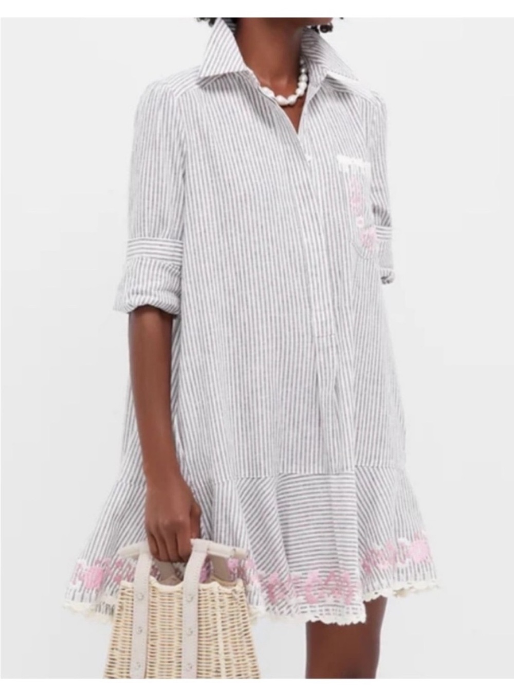 Tuckernuck Tan Stripe Embroidered Floral Callahan Shirt Dress NWT